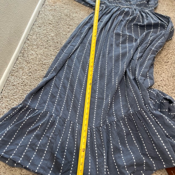 Blue white Strip hand stitch cotton Maxi sun Dress boho feminine cottagecore XL - Picture 10 of 11